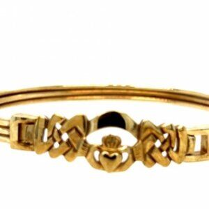 Authentic Irish 9k yellow gold hinged Claddagh bangle bracelet